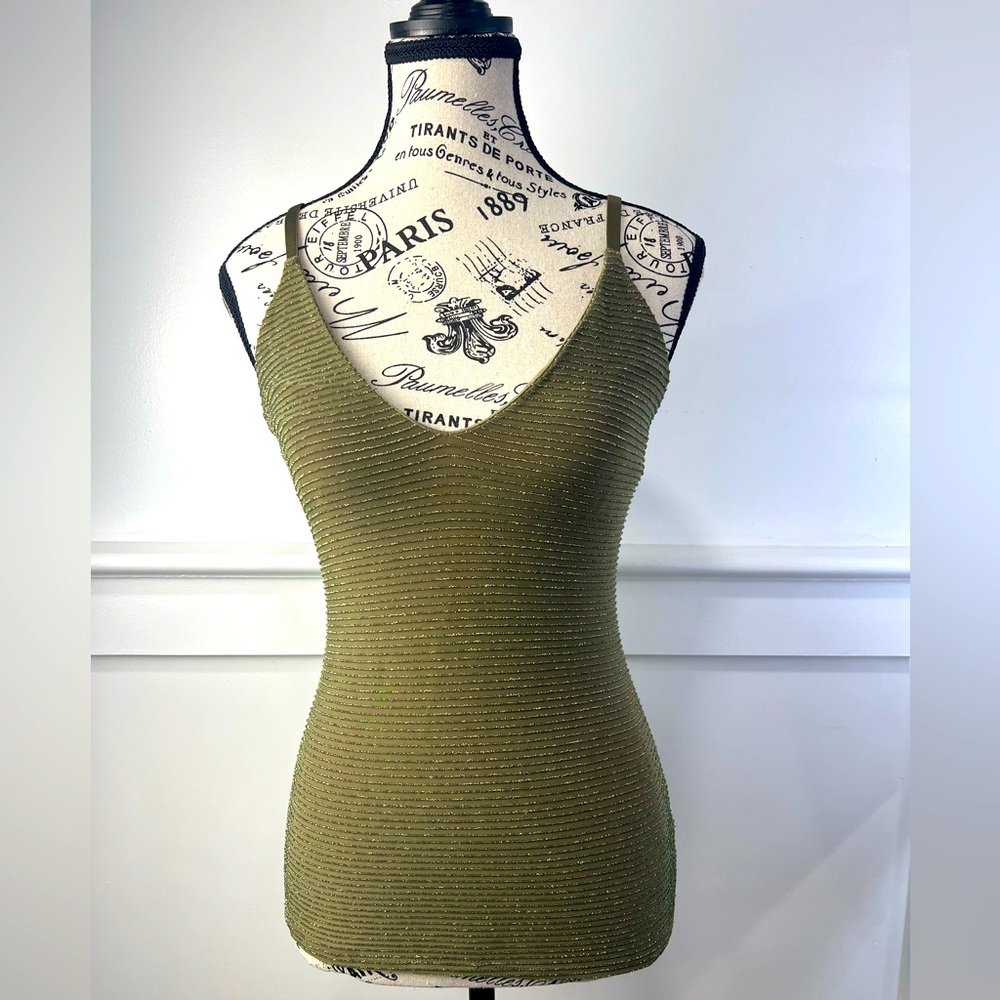 EXPRESS Moss Green Bodycon Tank with glistening thread- size Petite XS